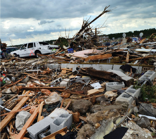 Destructions are caused by an EF4 tornado 2.