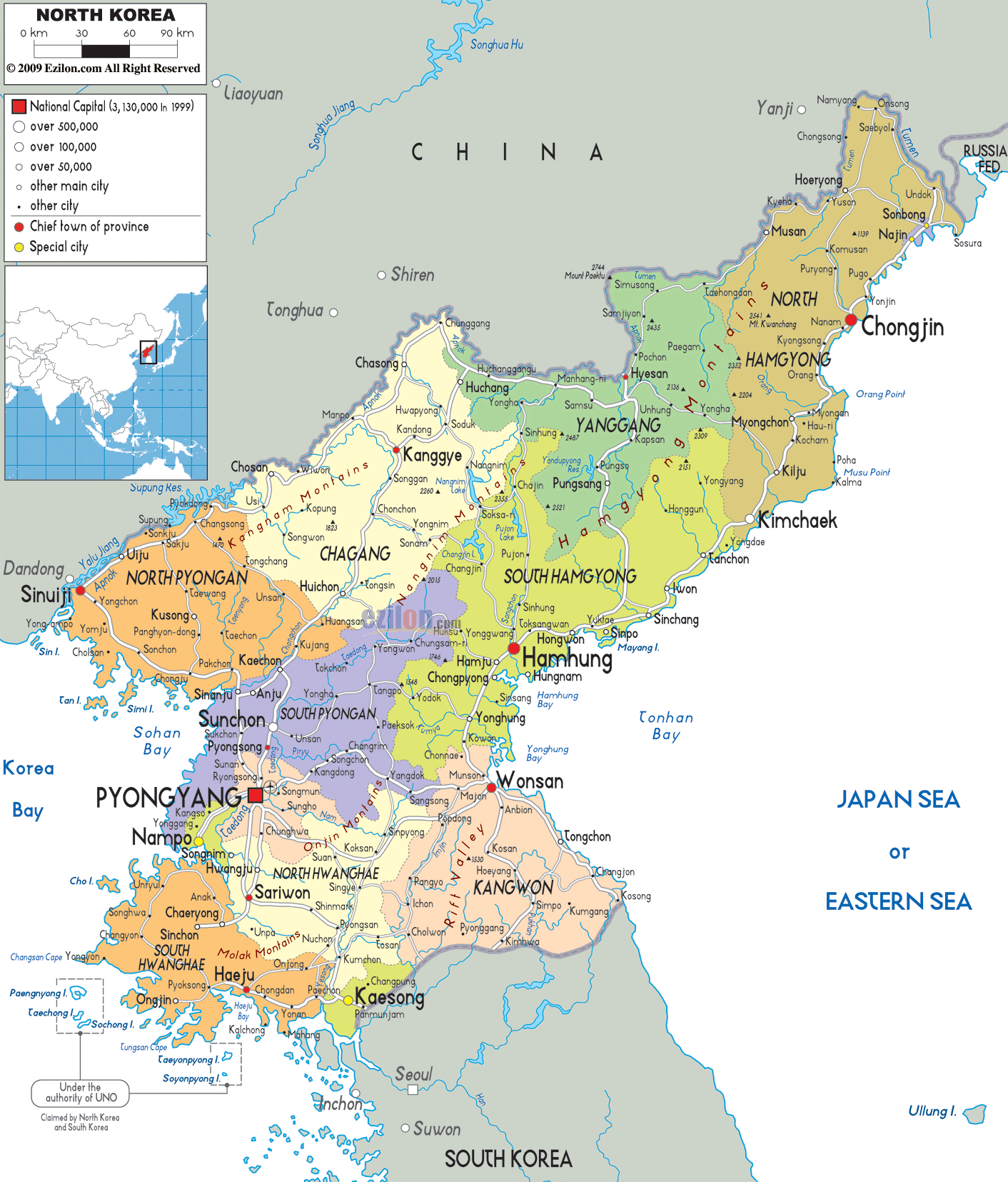 Political Map of North Korea.