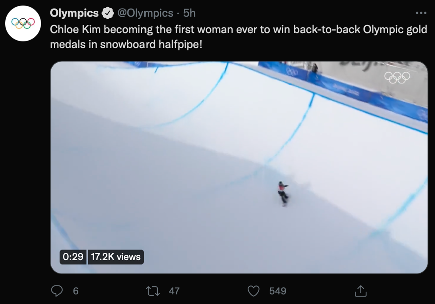 Example of a social media post about a sports record at the 2022 Olympics.