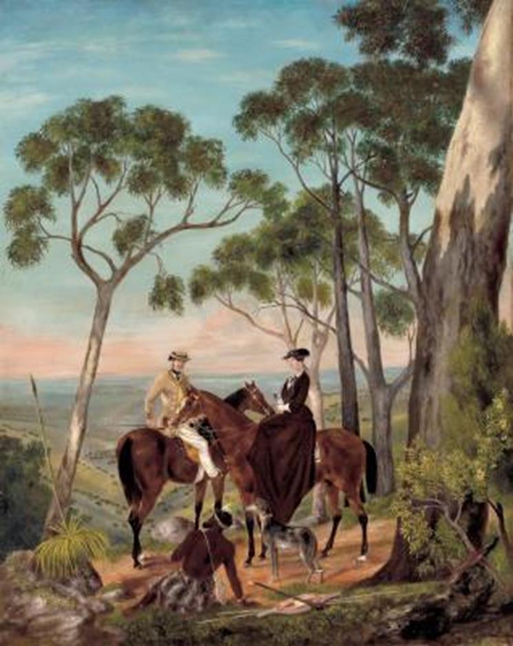 The picture Artist and his wife Frances Amelia on horses by John Michael.