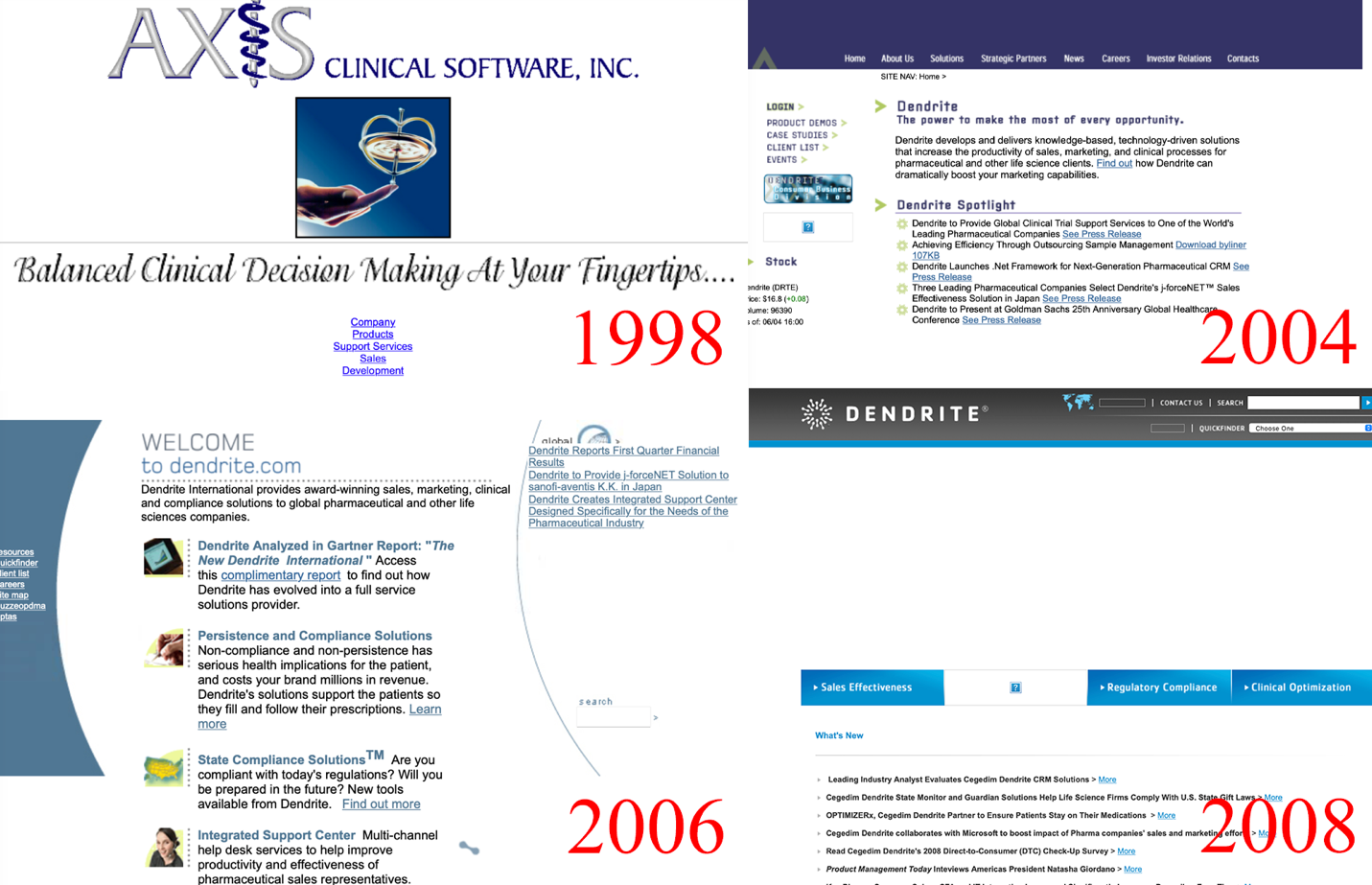 Older versions of the official website design.